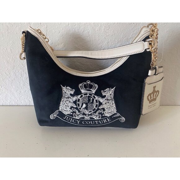 Juicy Couture Classic Scottie Dogs Hobo Bag Liquorice Black White Velvet NEW - Picture 2 of 14